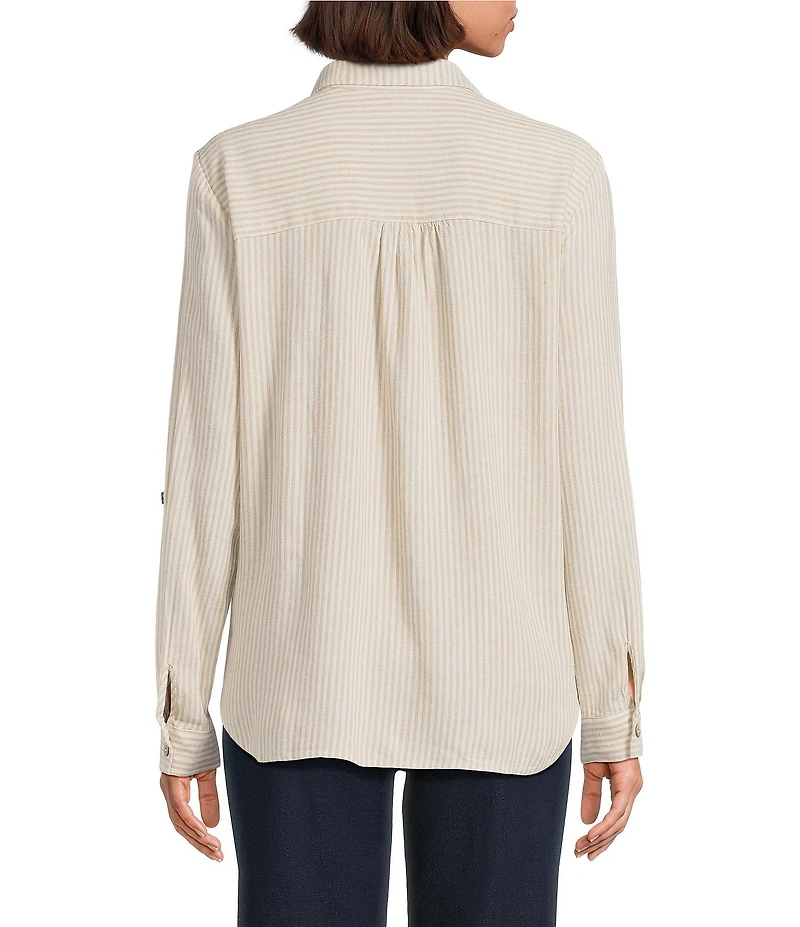 Multiples Woven Stripe Spread Collar Long Sleeve Shirt