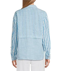 Multiples Yarn-Dye Stripe Point Collar Long Roll-Tab Sleeve Button-Front Shirt