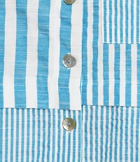 Multiples Yarn-Dye Stripe Point Collar Long Roll-Tab Sleeve Button-Front Shirt