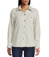 Multiples Yarn Dye Stripe Point Collar Long Sleeve Button-Front Flannel Shirt