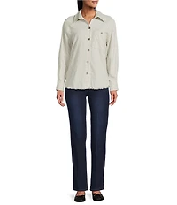 Multiples Yarn Dye Stripe Point Collar Long Sleeve Button-Front Flannel Shirt