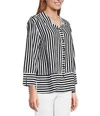 Multiples Yarn-Dye Stripe Wire Collar 3/4 Turn-Up Cuff Sleeve Button-Front Shirt