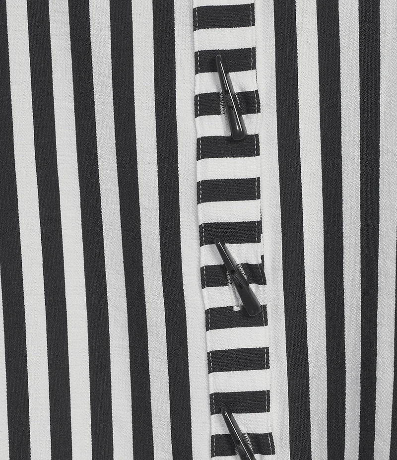 Multiples Yarn-Dye Stripe Wire Collar 3/4 Turn-Up Cuff Sleeve Button-Front Shirt