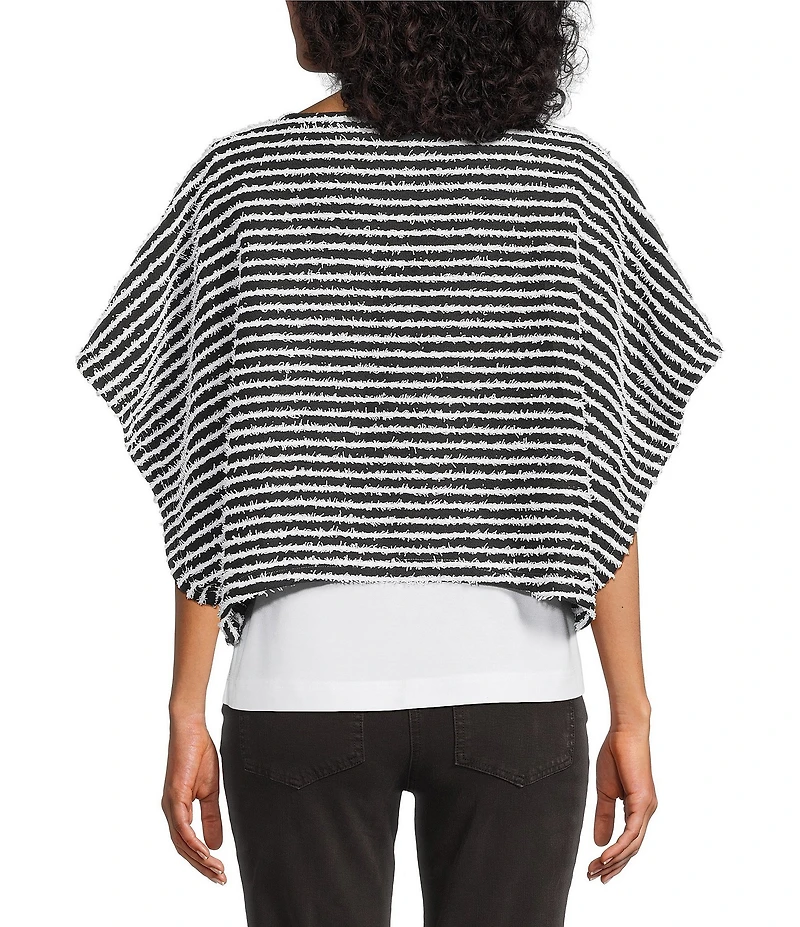 Multiples Yarn-Dyed Boat Neck 3/4 Sleeve Stripe Poncho Top