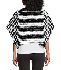 Multiples Yarn-Dyed Boat Neck 3/4 Sleeve Stripe Poncho Top