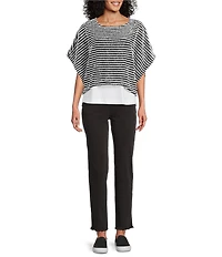 Multiples Yarn-Dyed Boat Neck 3/4 Sleeve Stripe Poncho Top