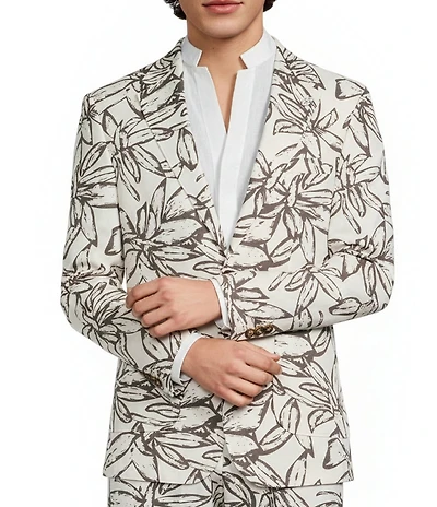 Murano Baird McNutt Floral Printed Linen Slim Fit Suit Separates Jacket