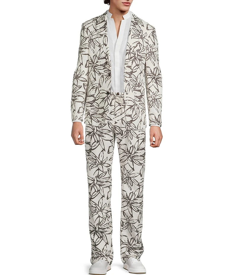 Murano Baird McNutt Floral Printed Linen Slim Fit Suit Separates Jacket