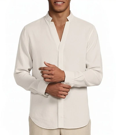 Murano Baird McNutt Linen Classic Fit Mandarin Collar Long Sleeve Woven Shirt