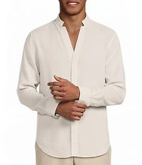 Murano Baird McNutt Linen Classic Fit Mandarin Collar Long Sleeve Woven Shirt