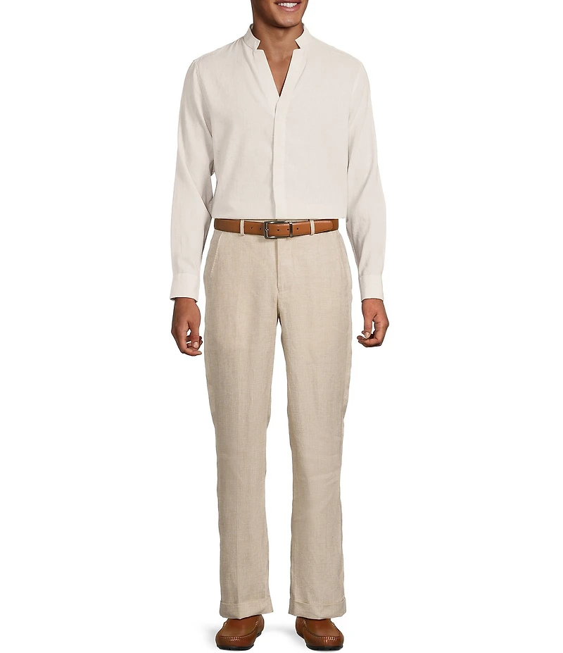 Murano Baird McNutt Linen Classic Fit Mandarin Collar Long Sleeve Woven Shirt