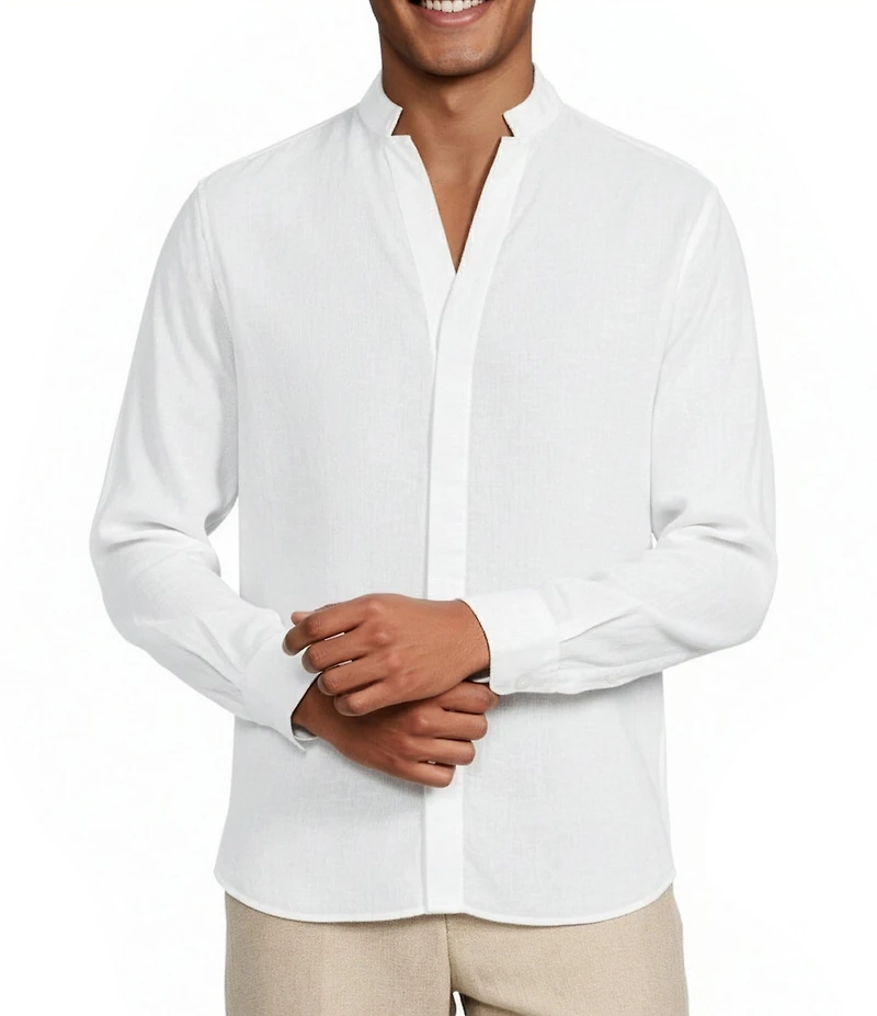 Murano Baird McNutt Linen Classic Fit Mandarin Collar Long Sleeve Woven Shirt