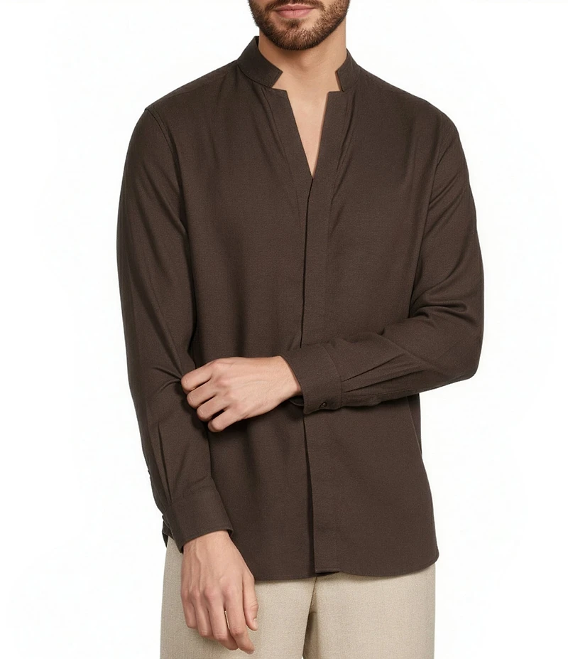 Murano Baird McNutt Linen Classic Fit Mandarin Collar Long Sleeve Woven Shirt