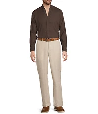 Murano Baird McNutt Linen Classic Fit Mandarin Collar Long Sleeve Woven Shirt