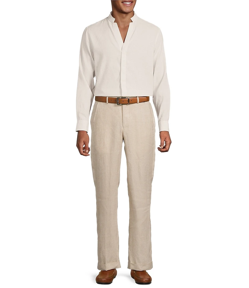 Murano Baird McNutt Linen Classic Fit Mandarin Collar Long Sleeve Woven Shirt