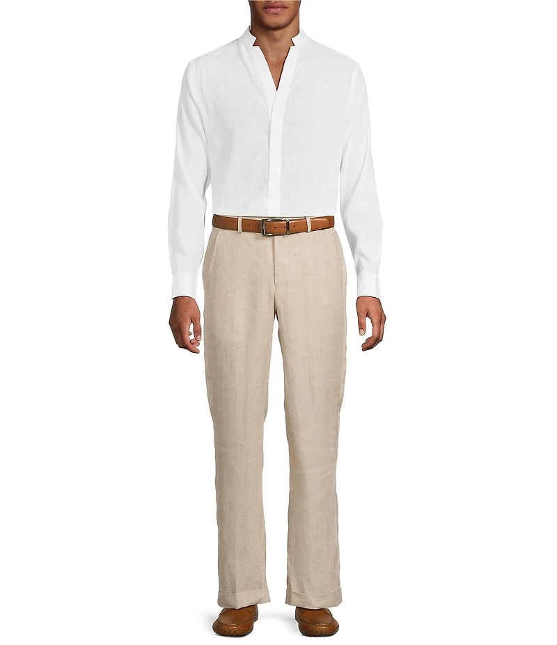 Murano Baird McNutt Linen Classic Fit Mandarin Collar Long Sleeve Woven Shirt