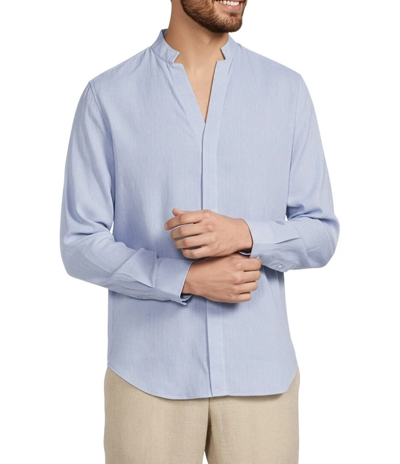 Murano Baird McNutt Linen Classic Fit Mandarin Collar Long Sleeve Woven Shirt