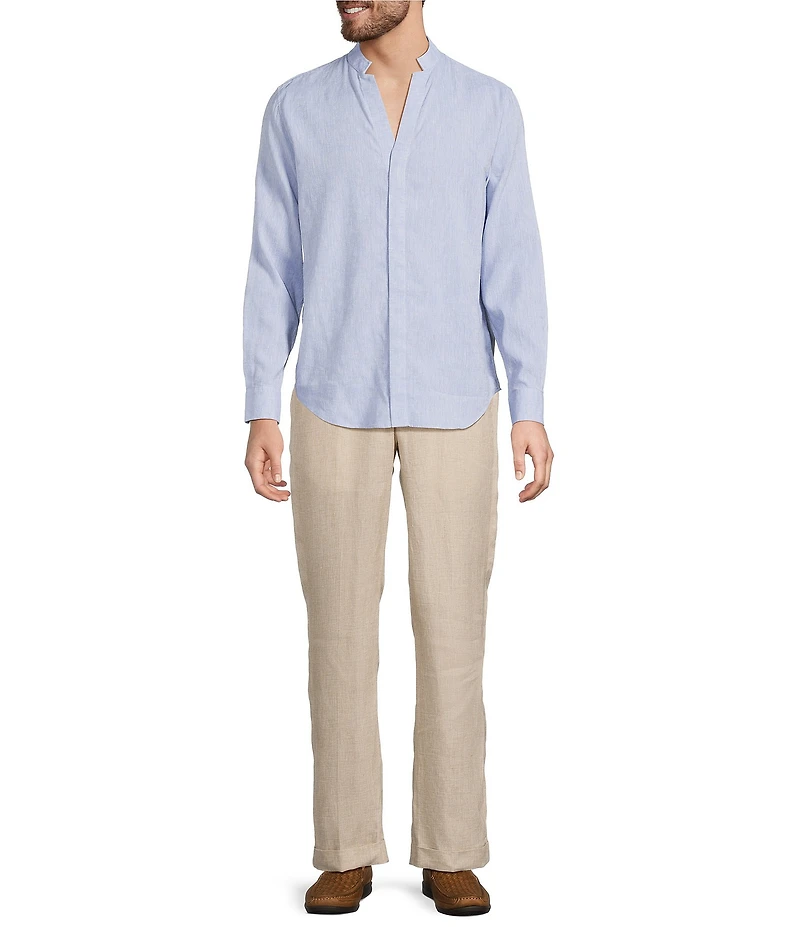 Murano Baird McNutt Linen Classic Fit Mandarin Collar Long Sleeve Woven Shirt