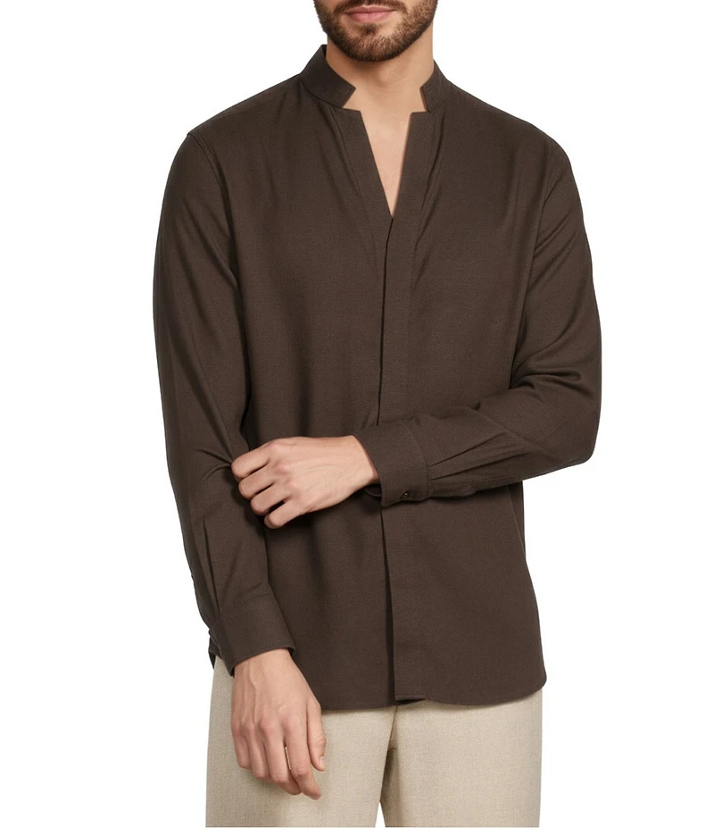 Murano Baird McNutt Linen Classic Fit Mandarin Collar Long Sleeve Woven Shirt