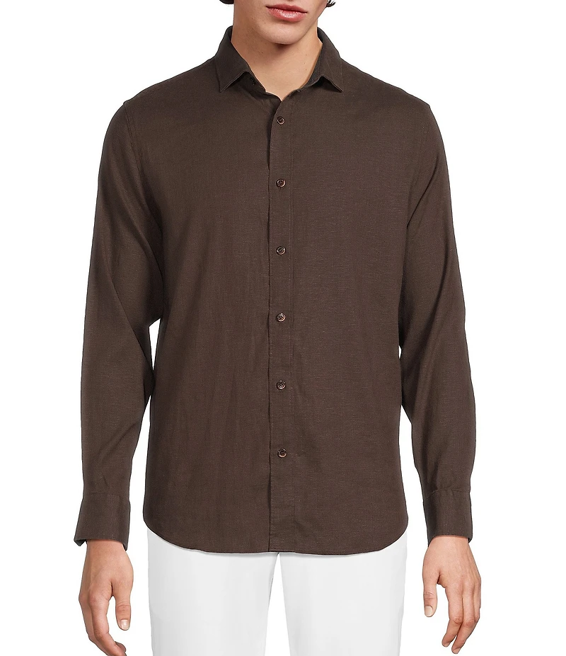Murano Baird McNutt Linen Classic Fit Solid Long Sleeve Woven Shirt
