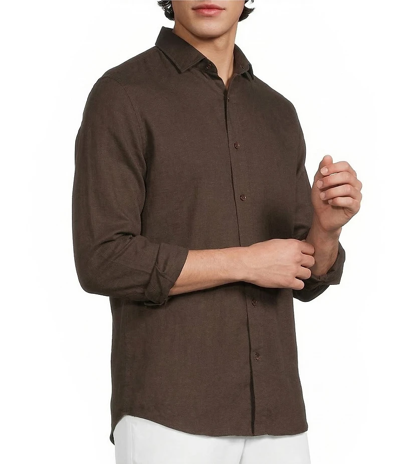 Murano Baird McNutt Linen Classic Fit Solid Long Sleeve Woven Shirt