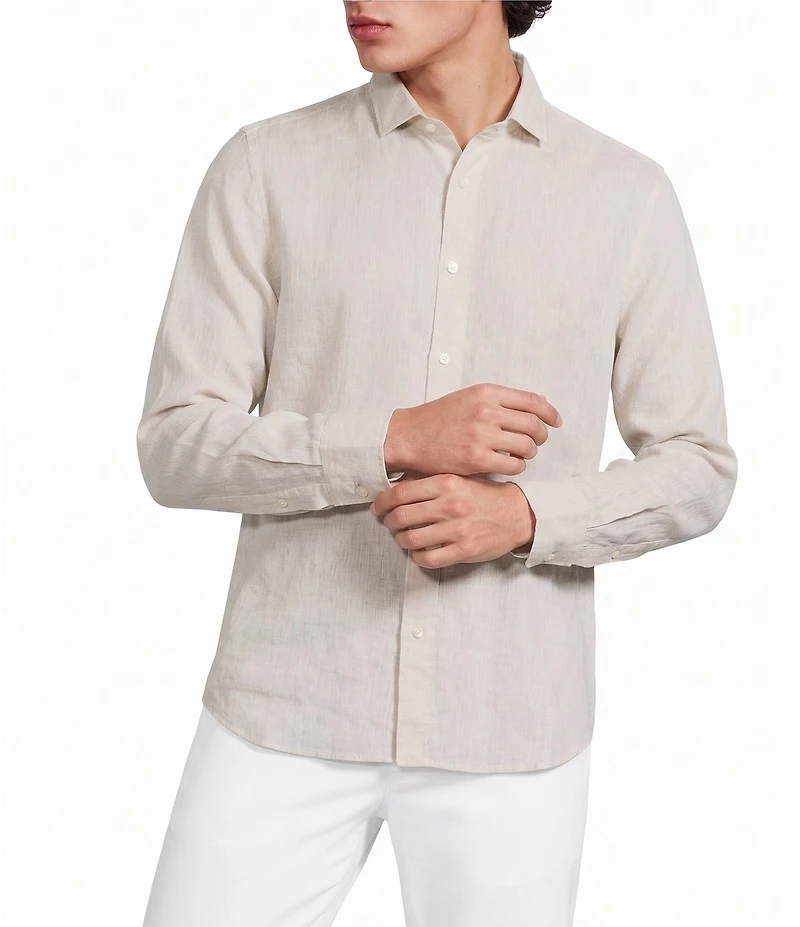 Murano Baird McNutt Linen Classic Fit Solid Long Sleeve Woven Shirt
