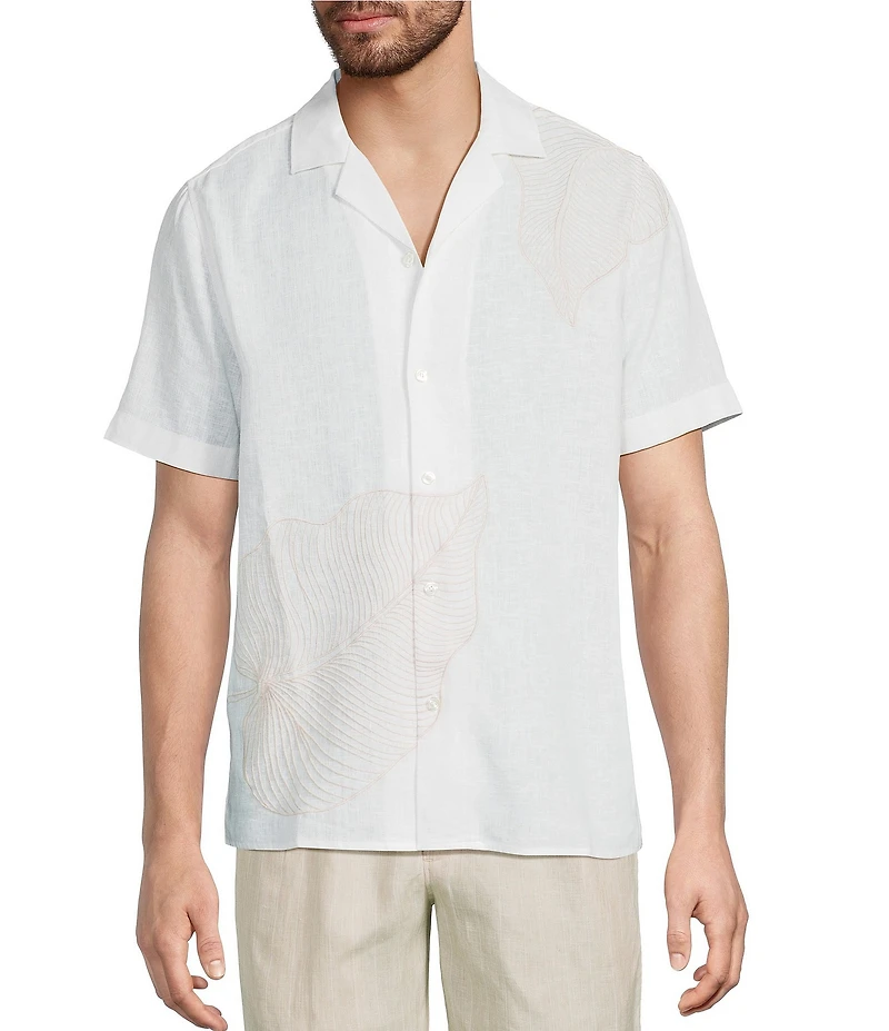 Murano Baird McNutt Linen Embroidered Print Woven Camp Shirt