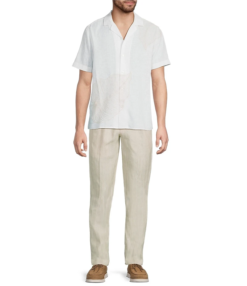 Murano Baird McNutt Linen Embroidered Print Woven Camp Shirt