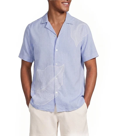 Murano Baird McNutt Linen Embroidered Print Woven Camp Shirt