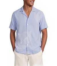 Murano Baird McNutt Linen Embroidered Print Woven Camp Shirt