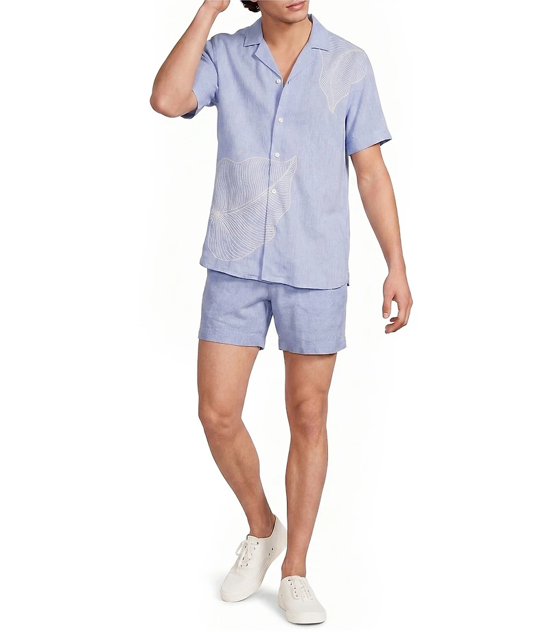 Murano Baird McNutt Linen Embroidered Print Woven Camp Shirt