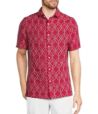 Murano Baird McNutt Linen Embroidered Short Sleeve Convertible Camp Collar Woven Shirt