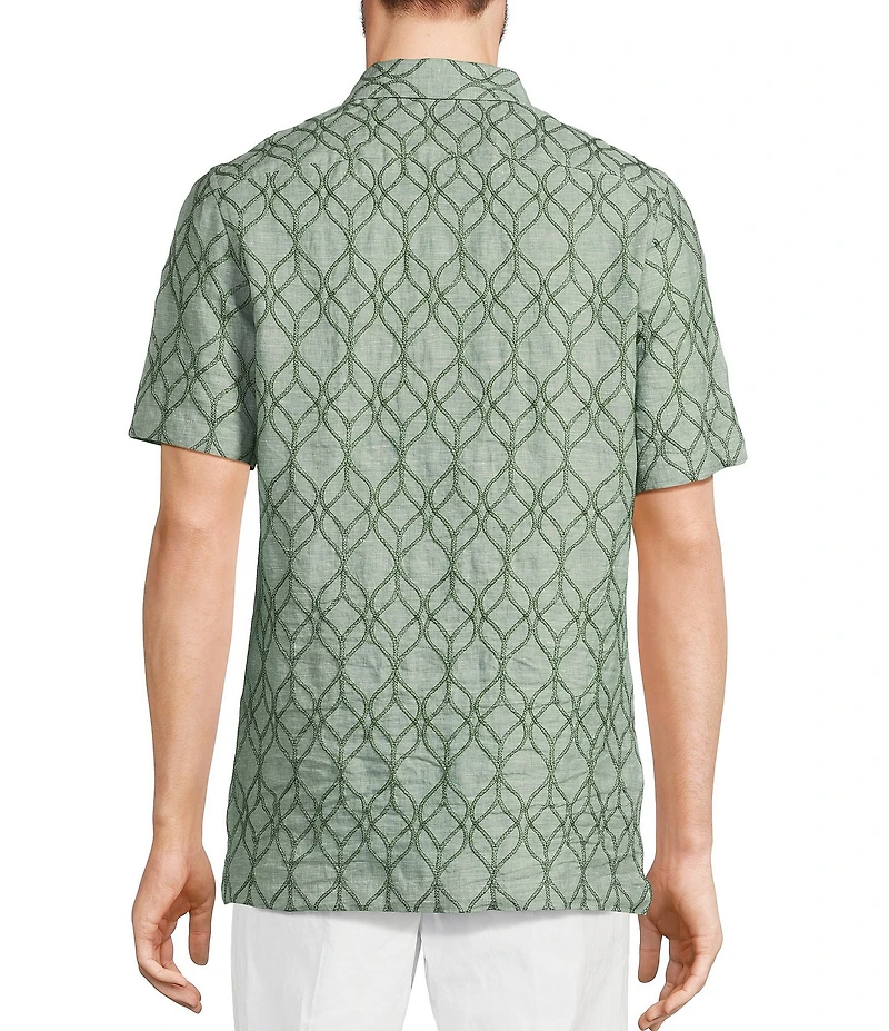 Murano Baird McNutt Linen Embroidered Short Sleeve Convertible Camp Collar Woven Shirt