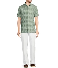 Murano Baird McNutt Linen Embroidered Short Sleeve Convertible Camp Collar Woven Shirt