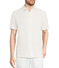 Murano Baird McNutt Linen Embroidered Short Sleeve Convertible Camp Collar Woven Shirt