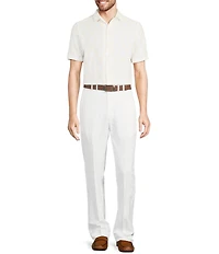Murano Baird McNutt Linen Embroidered Short Sleeve Convertible Camp Collar Woven Shirt
