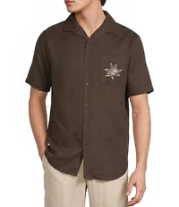 Murano Baird McNutt Linen Pocket Embroidery Short Sleeve Woven Camp Shirt
