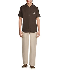 Murano Baird McNutt Linen Pocket Embroidery Short Sleeve Woven Camp Shirt