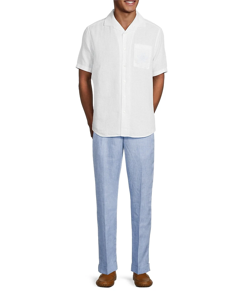 Murano Baird McNutt Linen Pocket Embroidery Short Sleeve Woven Camp Shirt