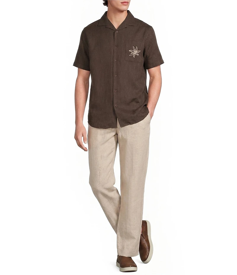 Murano Baird McNutt Linen Pocket Embroidery Short Sleeve Woven Camp Shirt
