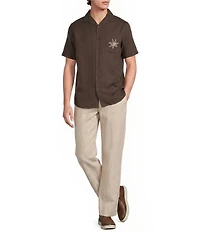 Murano Baird McNutt Linen Pocket Embroidery Short Sleeve Woven Camp Shirt