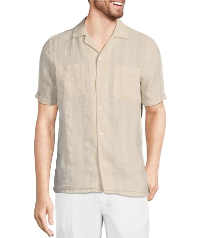 Murano Baird McNutt Linen Slim Fit Dual Pocket Textured Short Sleeve Woven Shirt