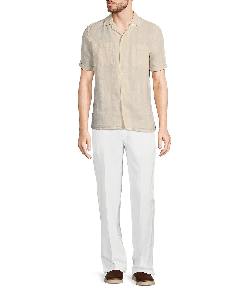 Murano Baird McNutt Linen Slim Fit Dual Pocket Textured Short Sleeve Woven Shirt