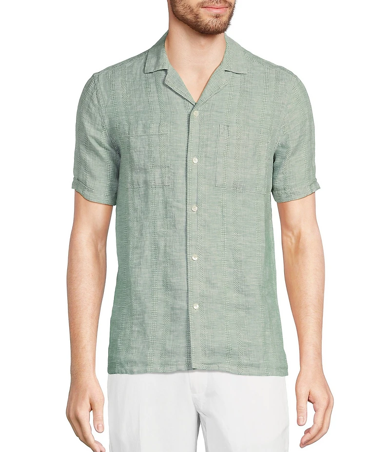 Murano Baird McNutt Linen Slim Fit Dual Pocket Textured Short Sleeve Woven Shirt