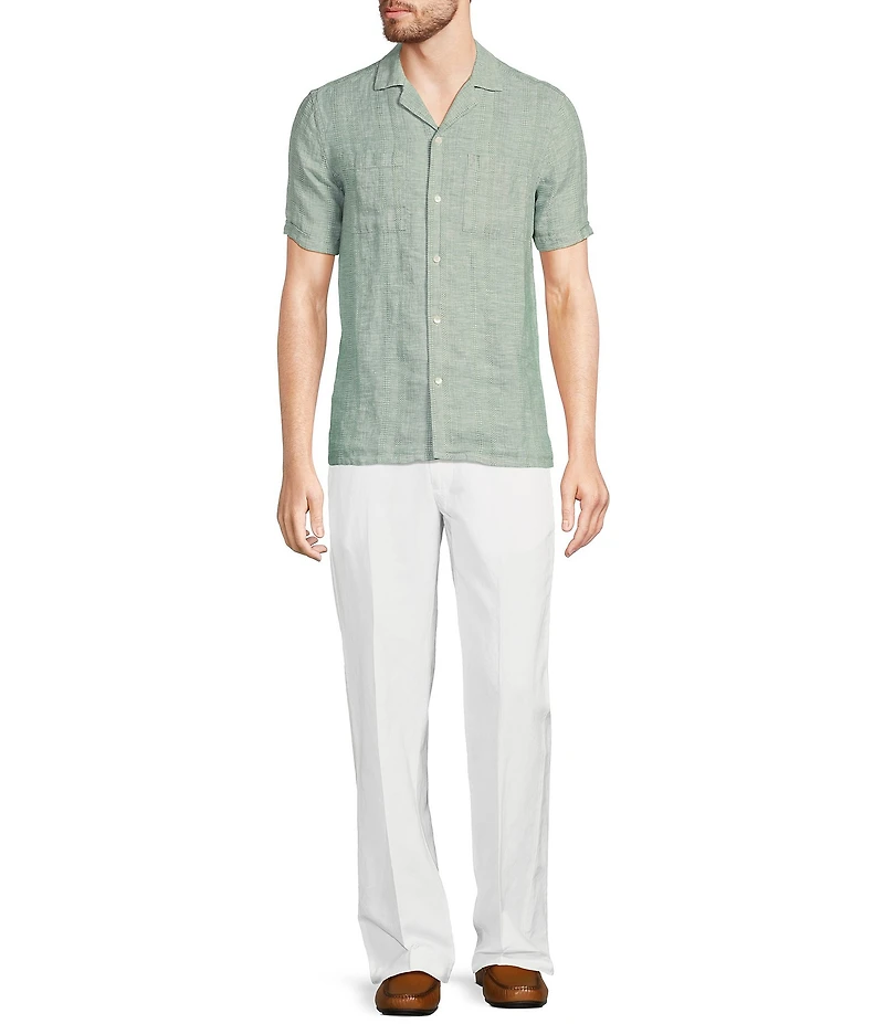 Murano Baird McNutt Linen Slim Fit Dual Pocket Textured Short Sleeve Woven Shirt