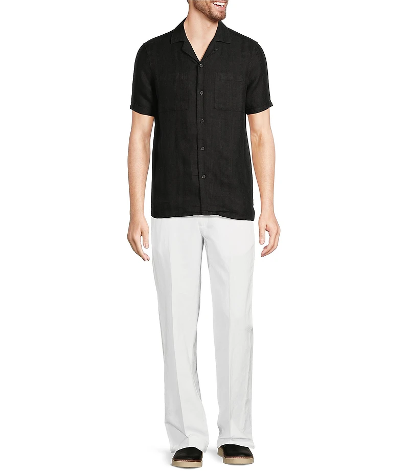 Murano Baird McNutt Linen Slim Fit Dual Pocket Textured Short Sleeve Woven Shirt