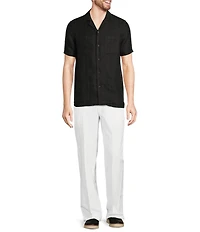 Murano Baird McNutt Linen Slim Fit Dual Pocket Textured Short Sleeve Woven Shirt