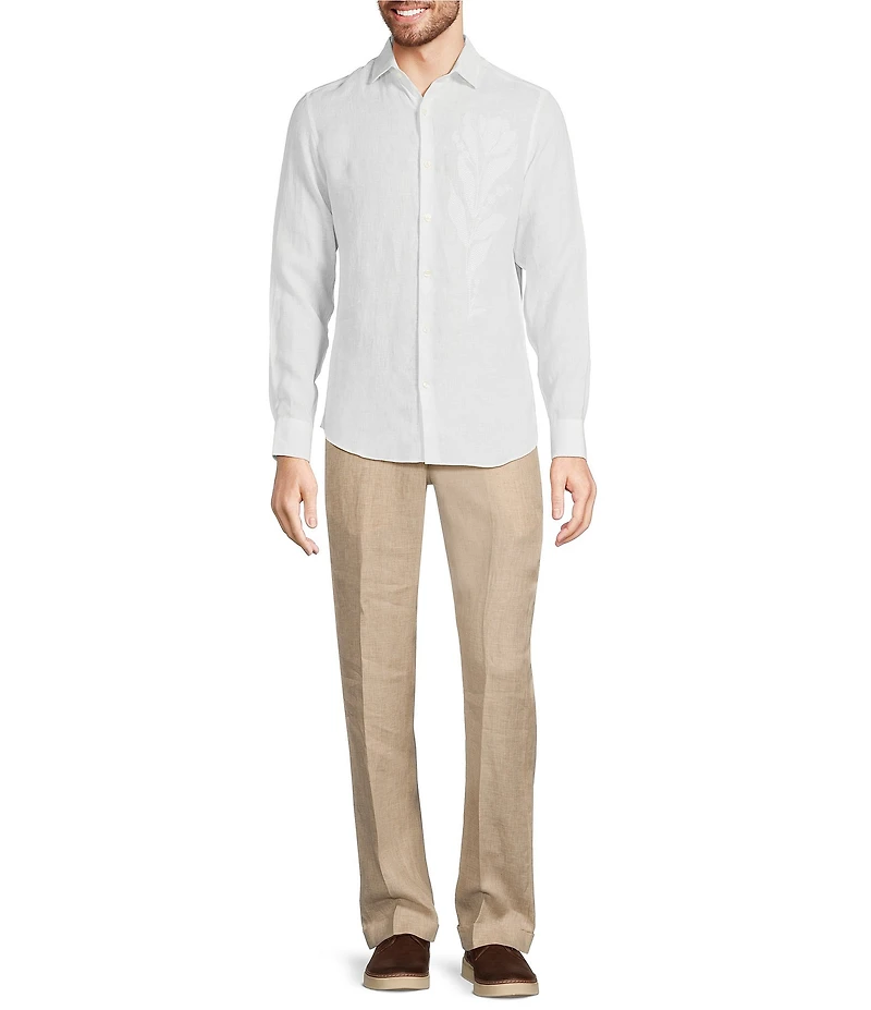 Murano Baird McNutt Linen Slim Fit Placed Texture Long Sleeve Woven Shirt