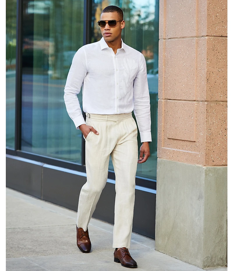Murano Baird McNutt Linen Slim Fit Placed Texture Long Sleeve Woven Shirt