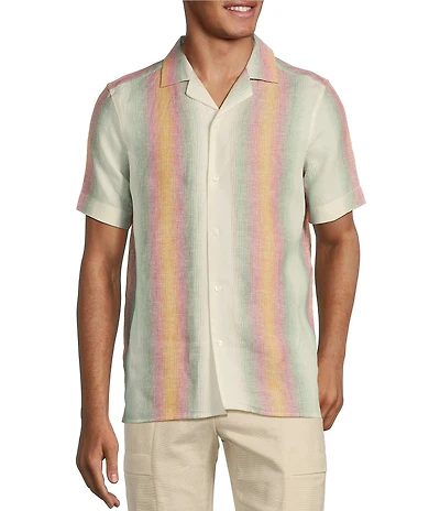 Murano Baird McNutt Linen Slim Fit Stripe Short Sleeve Woven Shirt